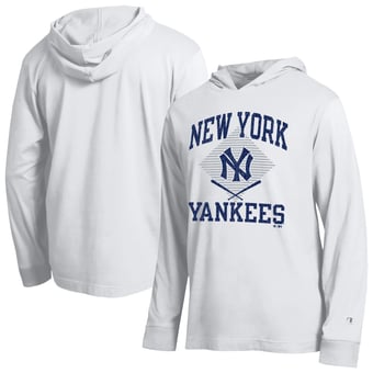 Men's Champion  White New York Yankees Cooperstown Hooded Long-Sleeve T-Shirt