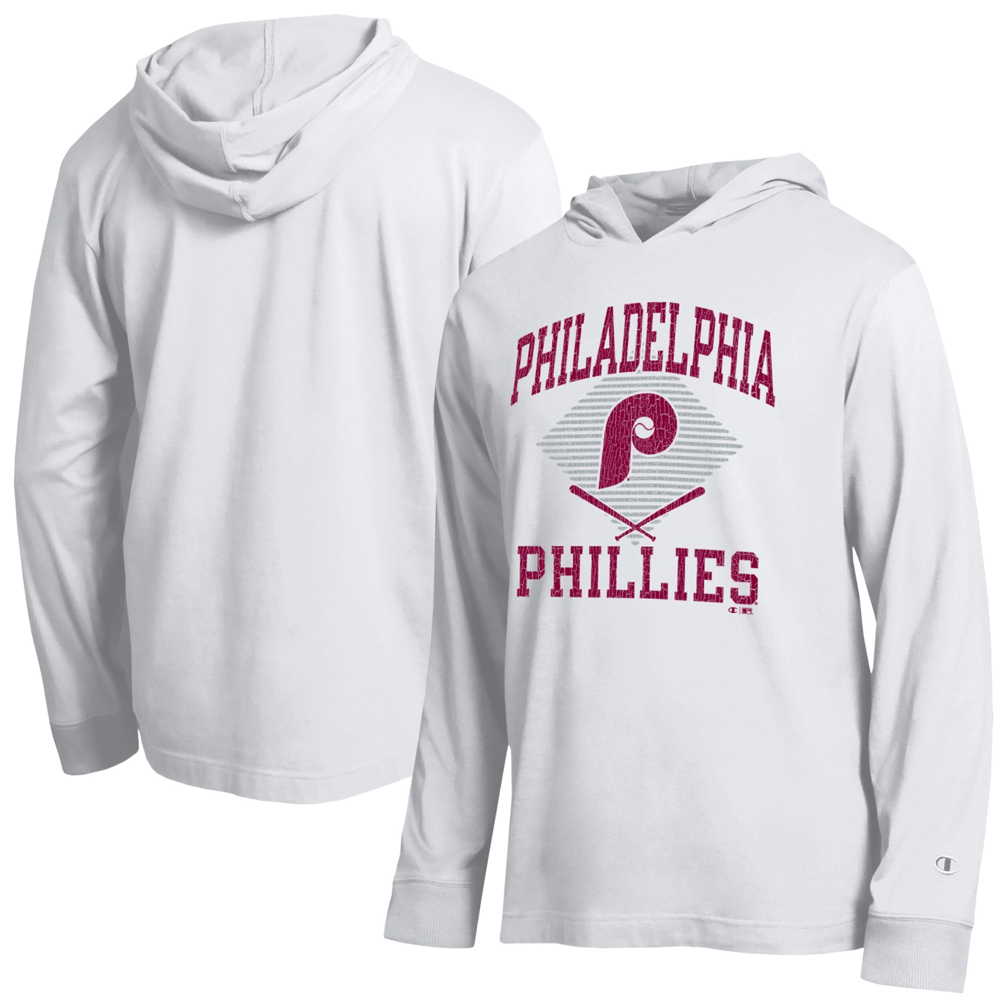 Men's Champion  White Philadelphia Phillies Cooperstown Hooded Long-Sleeve T-Shirt