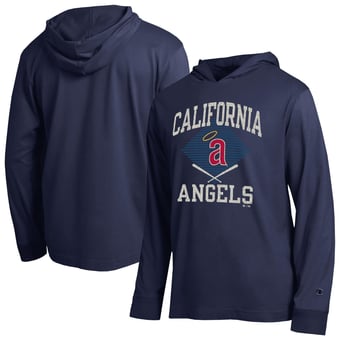 Men's Champion  Navy Los Angeles Angels Cooperstown Hooded Long-Sleeve T-Shirt