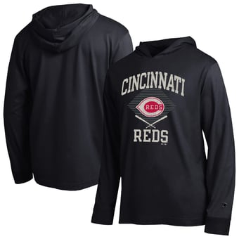Men's Champion  Black Cincinnati Reds Cooperstown Hooded Long-Sleeve T-Shirt