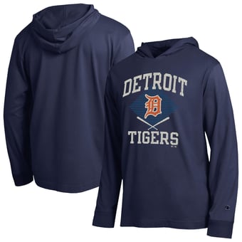 Men's Champion  Navy Detroit Tigers Cooperstown Hooded Long-Sleeve T-Shirt