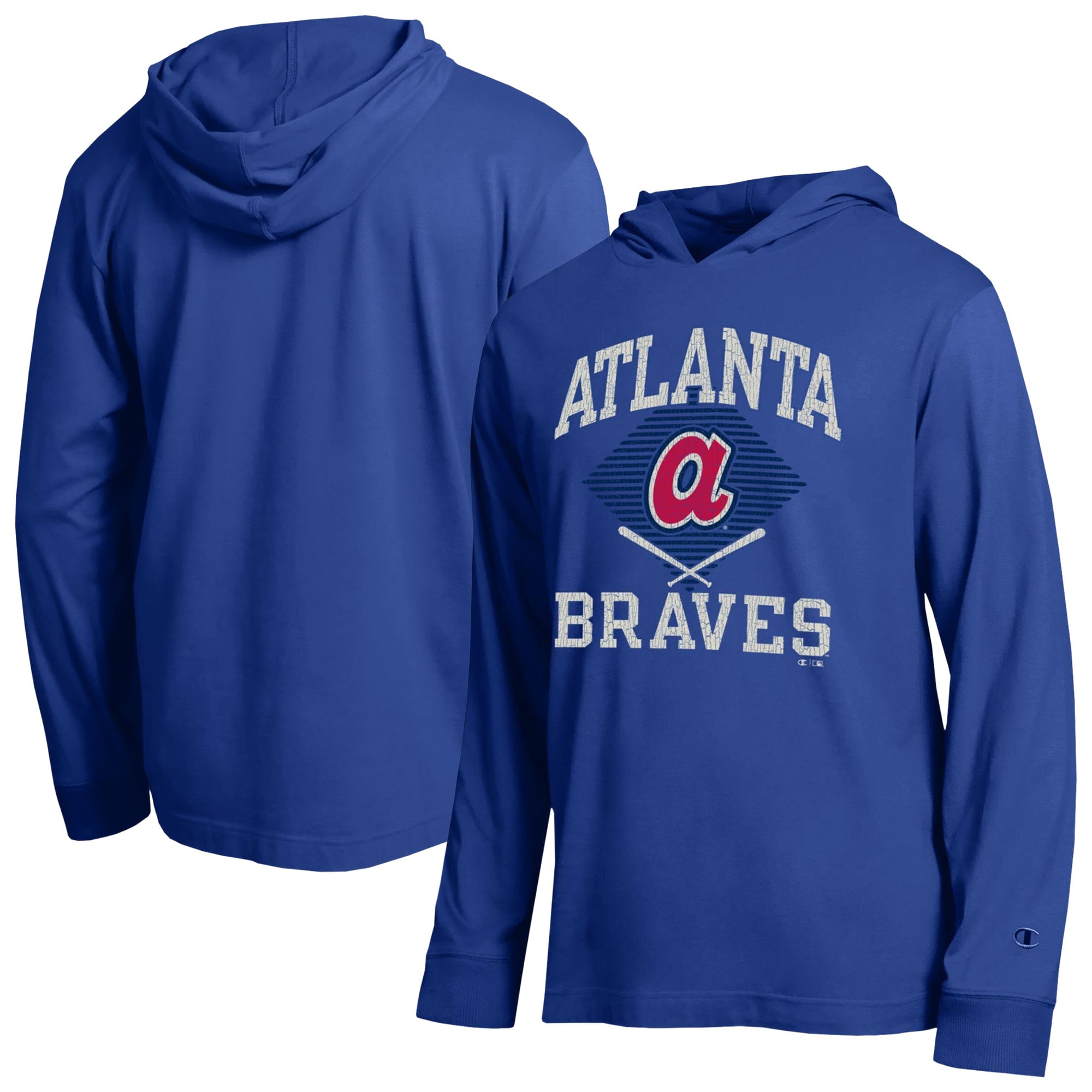 Men's Champion  Royal Atlanta Braves Cooperstown Hooded Long-Sleeve T-Shirt