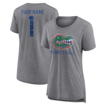 Women's Gray Florida Gators Heritage Basketball Personalized Any Name Tri-Blend T-Shirt