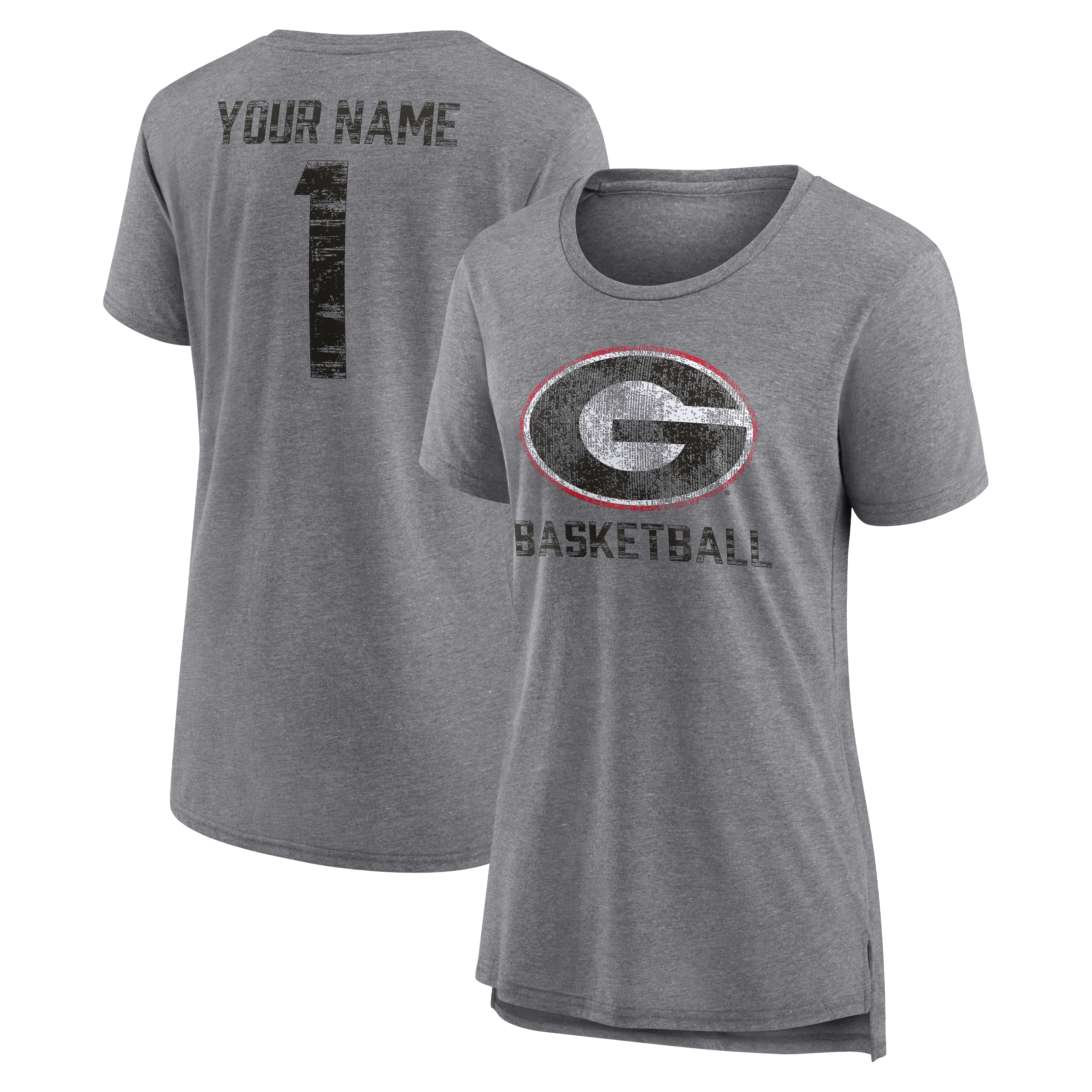 Women's Gray Georgia Bulldogs Heritage Basketball Personalized Any Name Tri-Blend T-Shirt