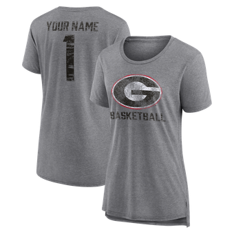 Women's Gray Georgia Bulldogs Heritage Basketball Personalized Any Name Tri-Blend T-Shirt
