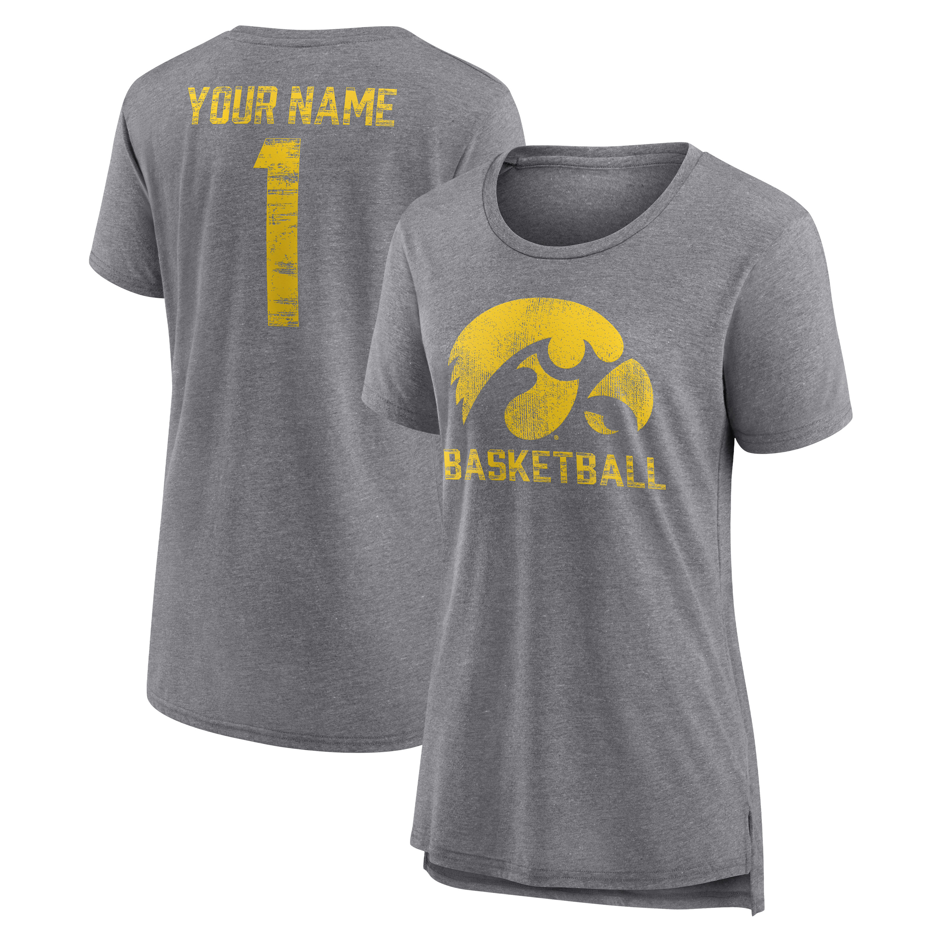 Women's Gray Iowa Hawkeyes Heritage Basketball Personalized Any Name Tri-Blend T-Shirt