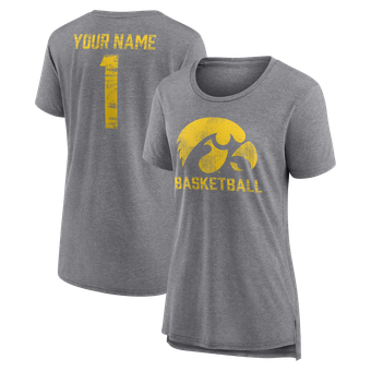 Women's Gray Iowa Hawkeyes Heritage Basketball Personalized Any Name Tri-Blend T-Shirt