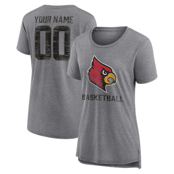 Women's Gray Louisville Cardinals Heritage Basketball Personalized Any Name & Number Tri-Blend T-Shirt