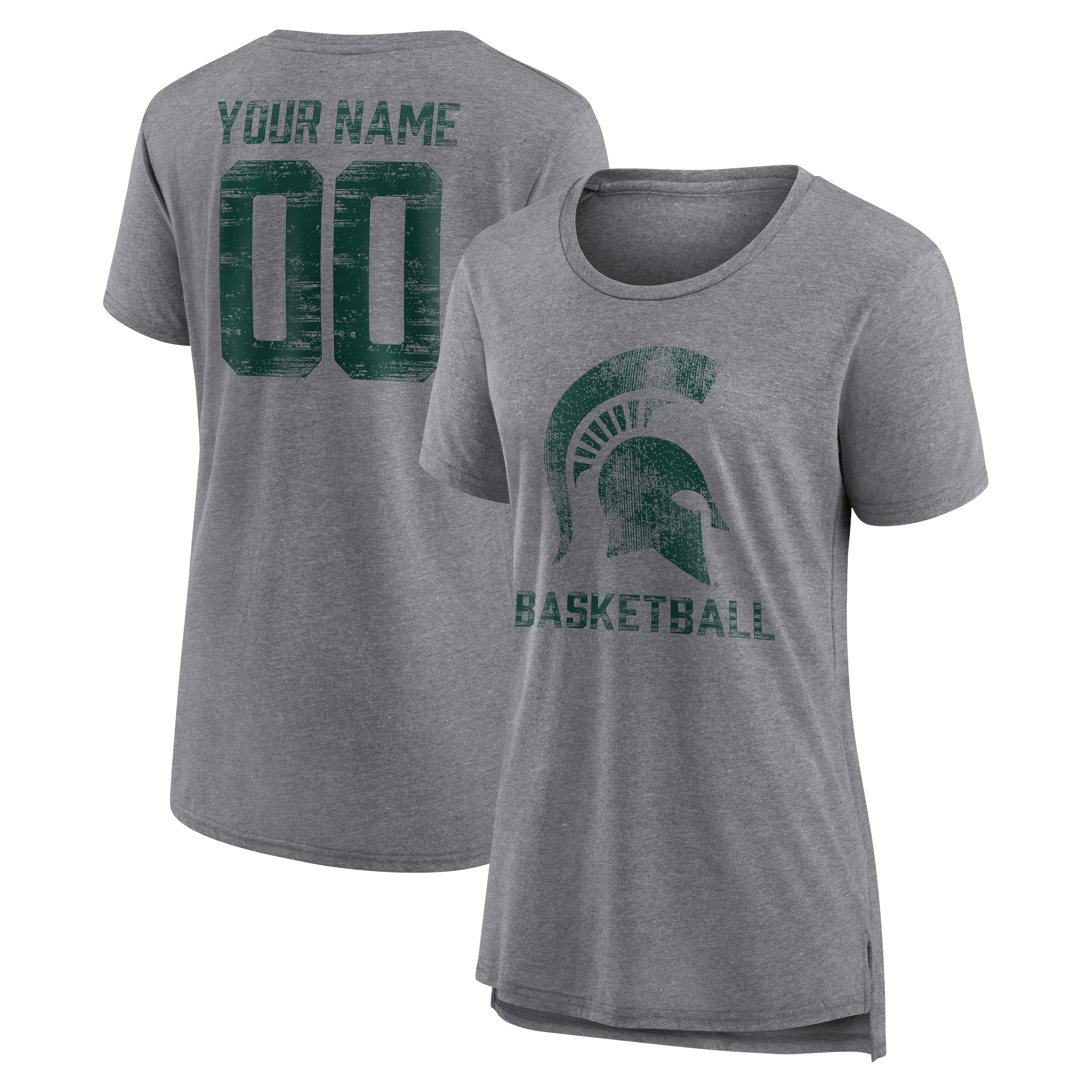 Women's Gray Michigan State Spartans Heritage Basketball Personalized Any Name & Number Tri-Blend T-Shirt