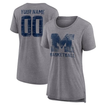 Women's Gray Michigan Wolverines Heritage Basketball Personalized Any Name & Number Tri-Blend T-Shirt