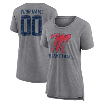 Women's Gray Ole Miss Rebels Heritage Basketball Personalized Any Name & Number Tri-Blend T-Shirt