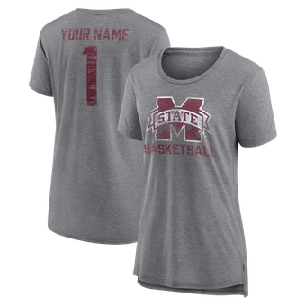 Women's Gray Mississippi State Bulldogs Heritage Basketball Personalized Any Name & Number Tri-Blend T-Shirt