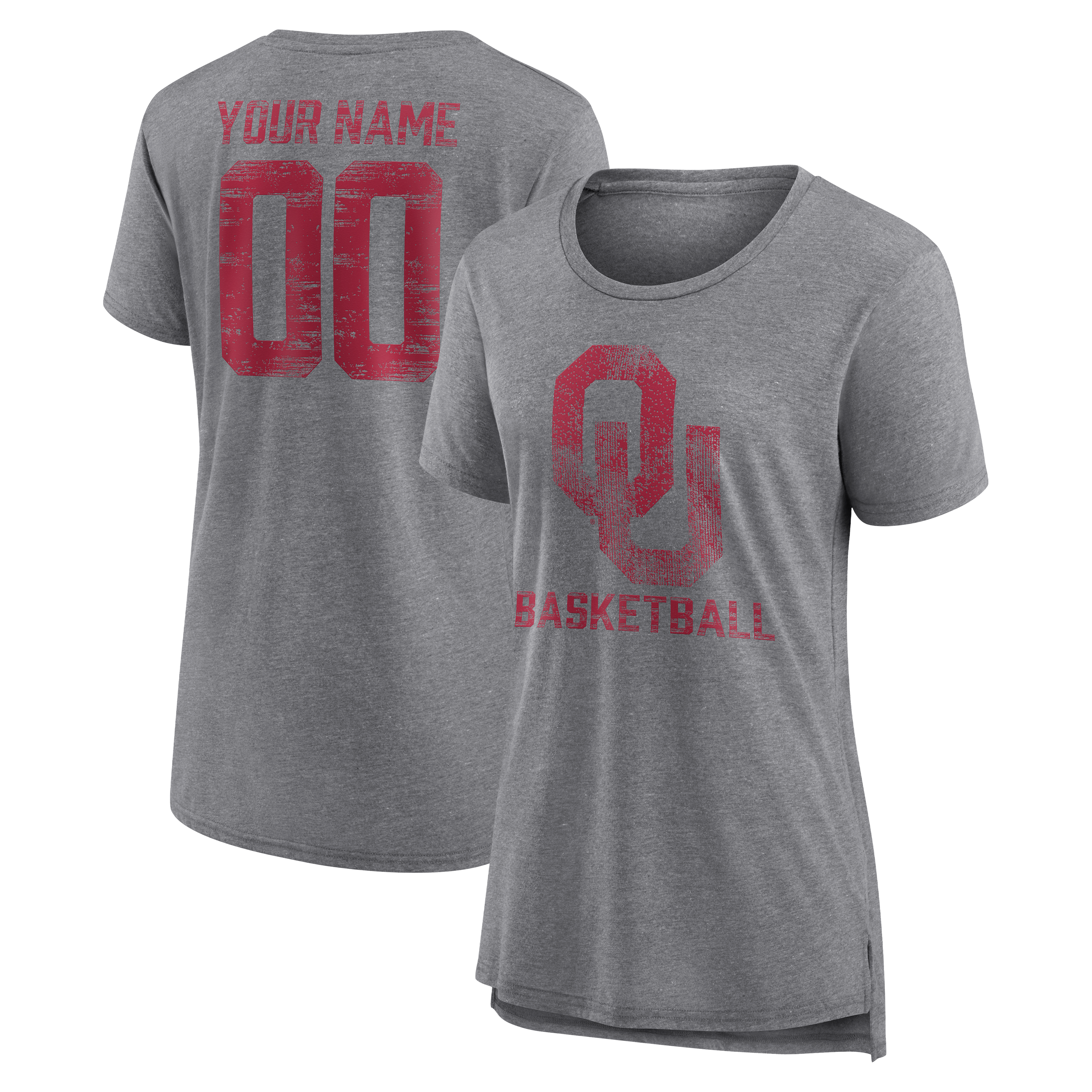 Women's Gray Oklahoma Sooners Heritage Basketball Personalized Any Name & Number Tri-Blend T-Shirt