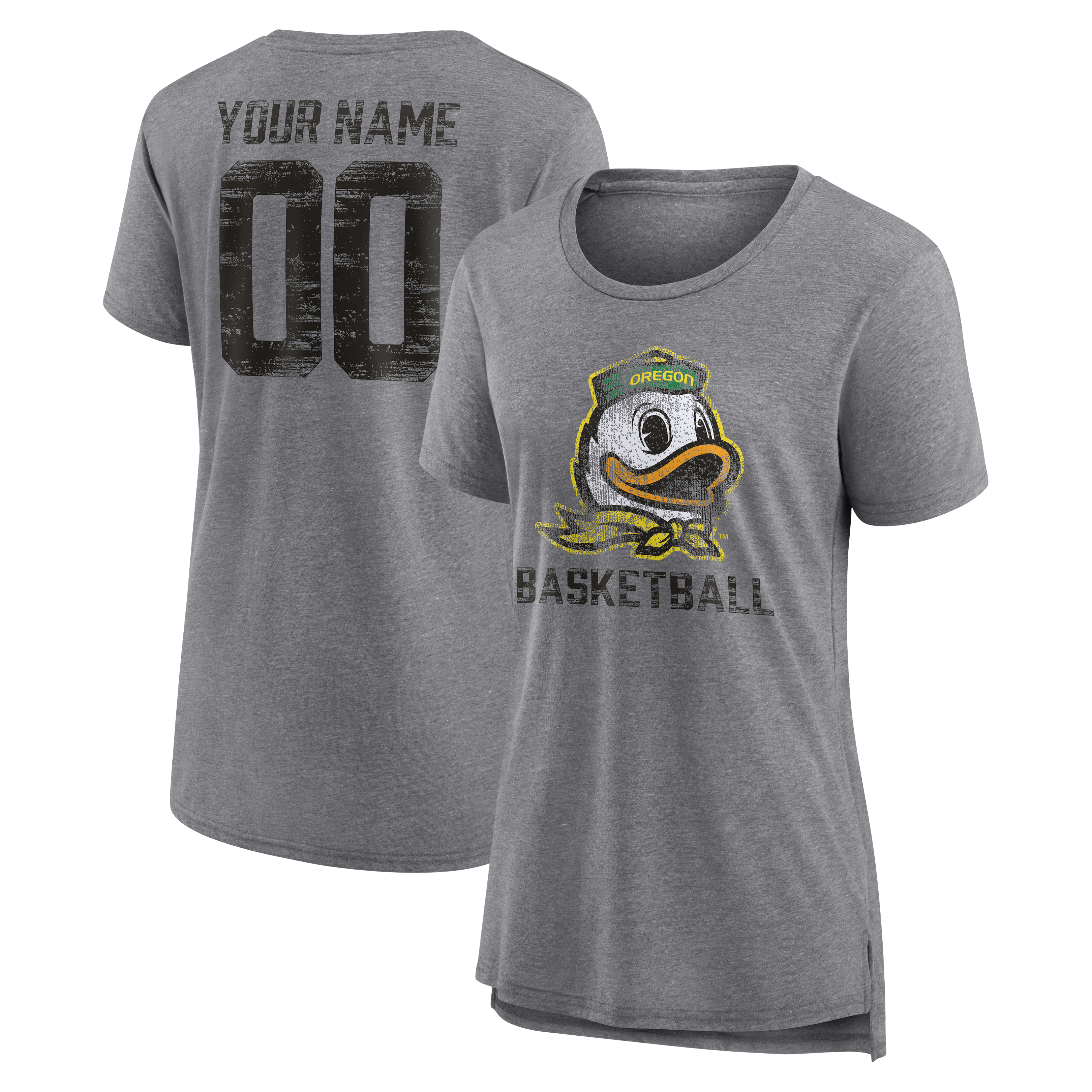 Women's Gray Oregon Ducks Heritage Basketball Personalized Any Name & Number Tri-Blend T-Shirt