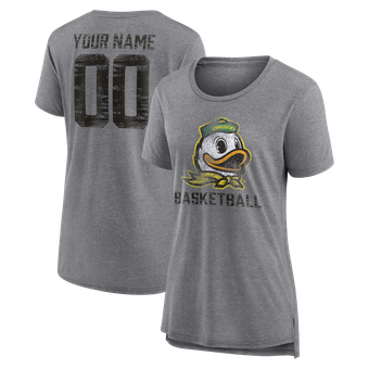 Women's Gray Oregon Ducks Heritage Basketball Personalized Any Name & Number Tri-Blend T-Shirt