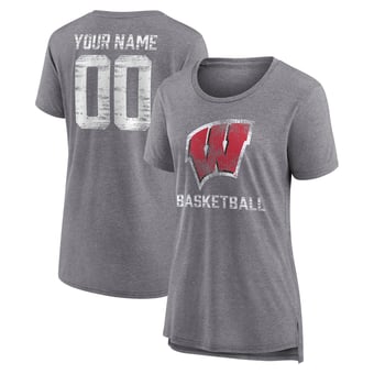 Women's Gray Wisconsin Badgers Heritage Basketball Personalized Any Name & Number Tri-Blend T-Shirt