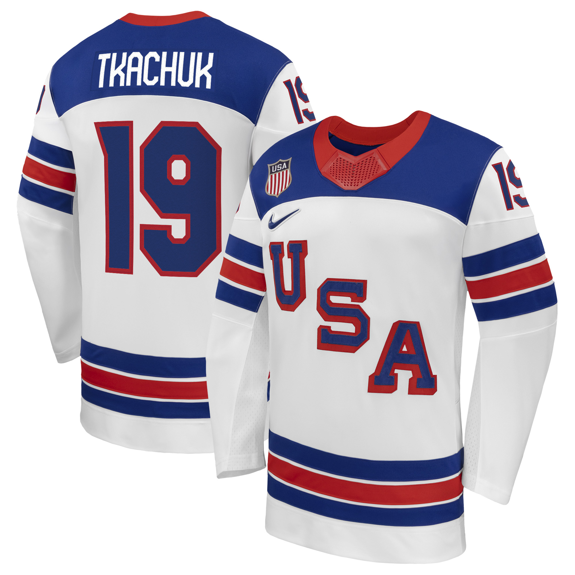 Men's Nike Matthew Tkachuk USA Hockey White 2026 Away Replica Jersey