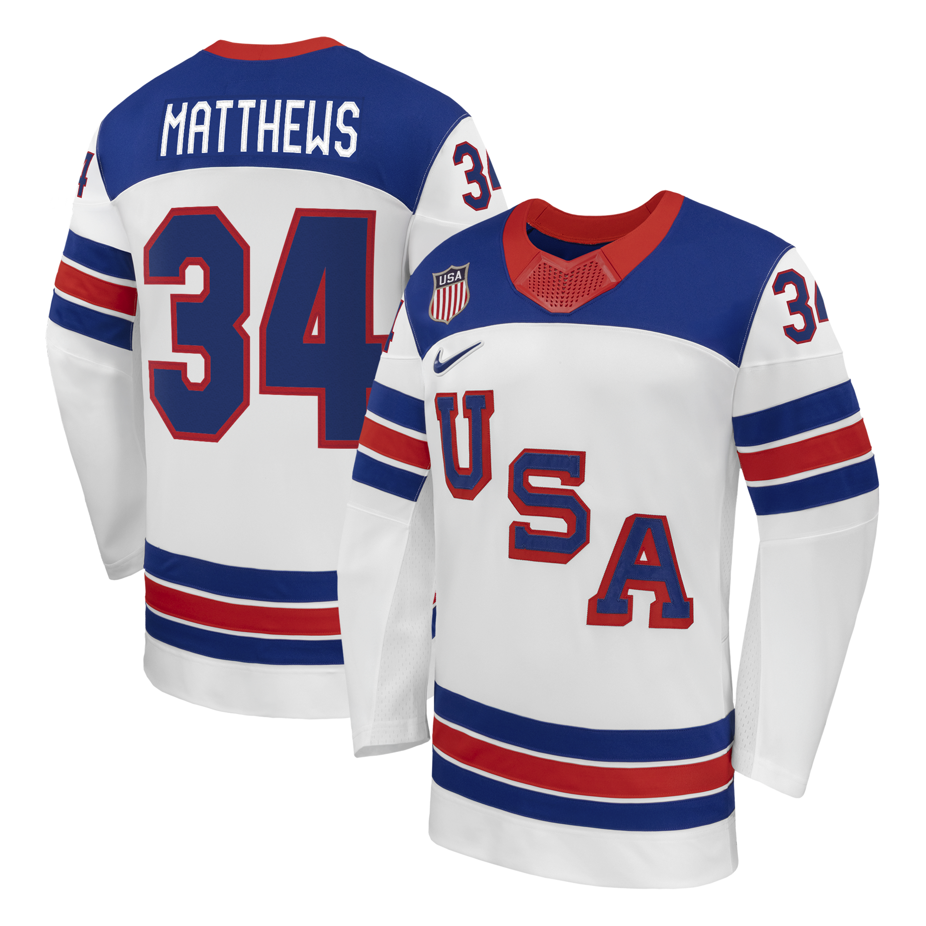 Men's Nike Auston Matthews USA Hockey White 2026 Away Replica Jersey