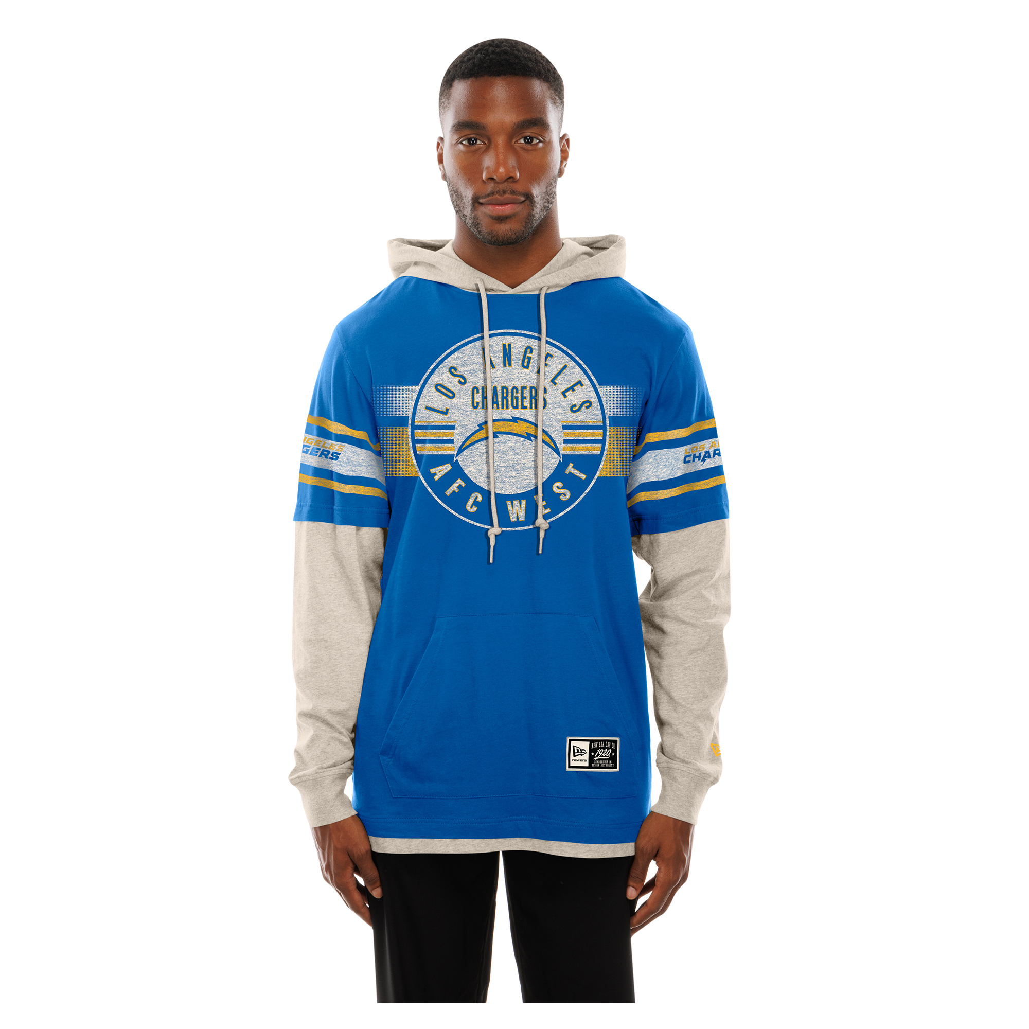 Men's New Era  Blue Los Angeles Chargers Twofer Layered Long Sleeve Hooded T-Shirt