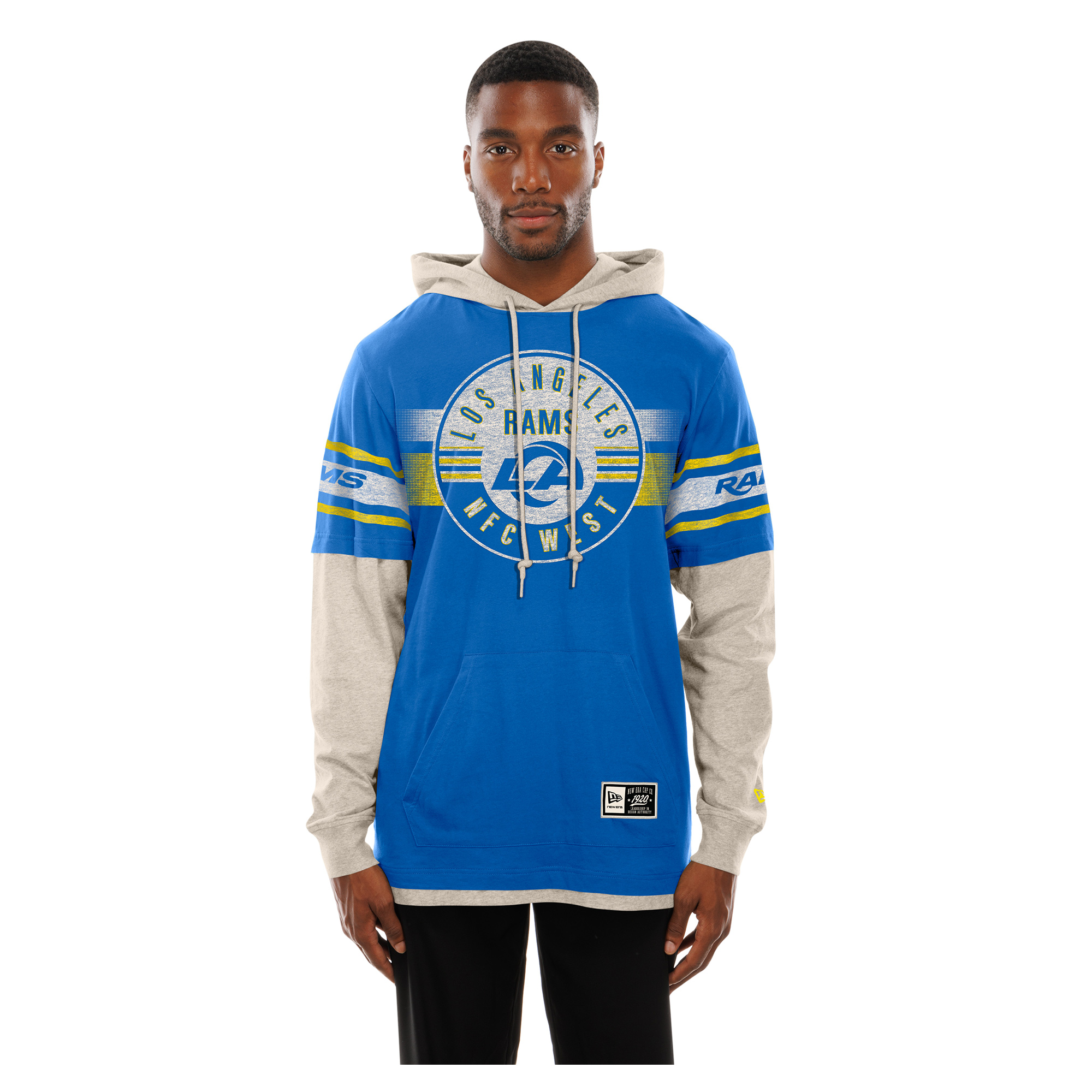 Men's New Era Royal Los Angeles Rams Twofer Layered Long Sleeve Hooded T-Shirt