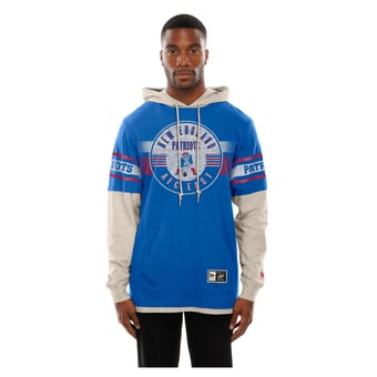 Men's New Era  Royal New England Patriots Twofer Layered Long Sleeve Hooded T-Shirt