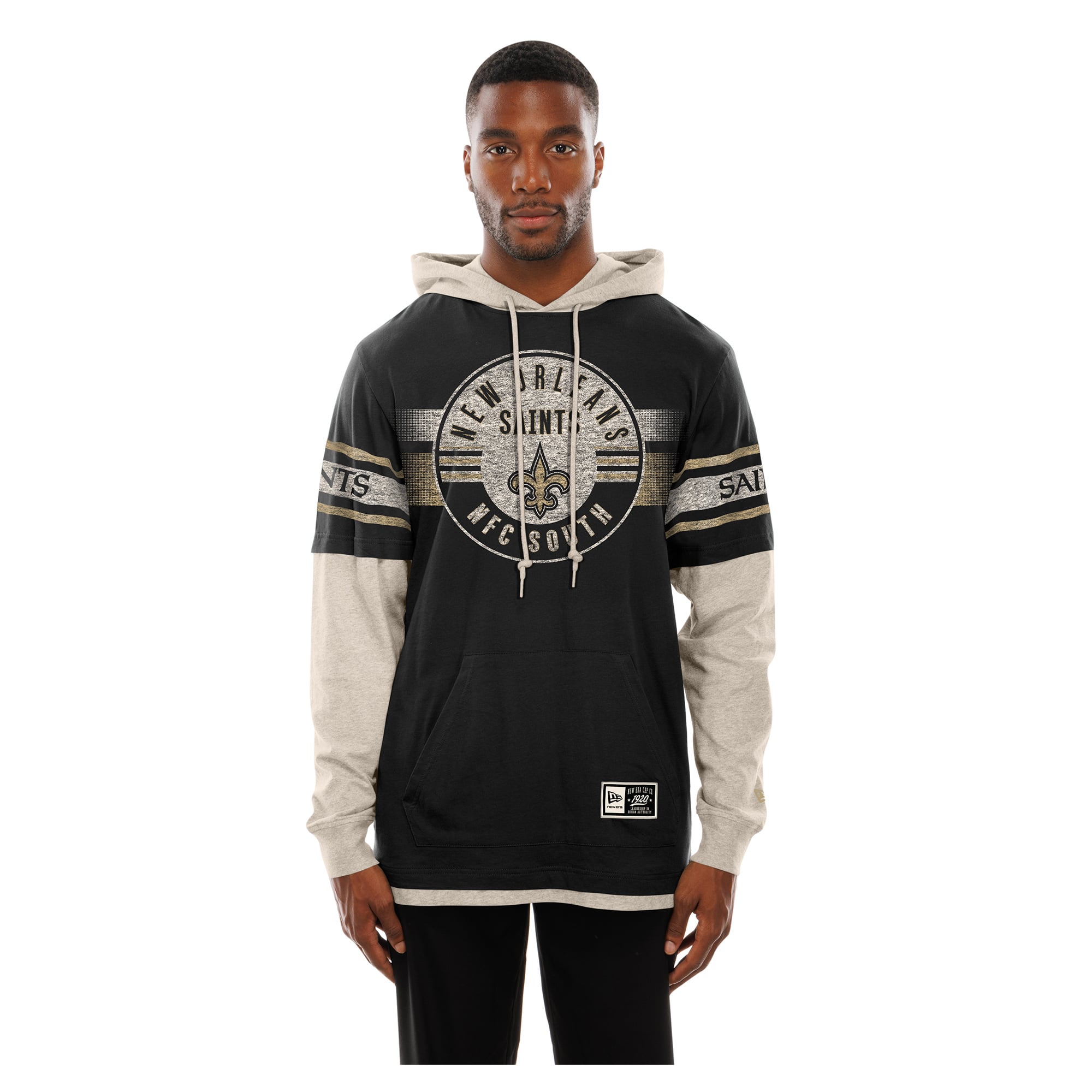 Men’s New Era Black New Orleans Saints Twofer Layered Long Sleeve Hooded T-Shirt