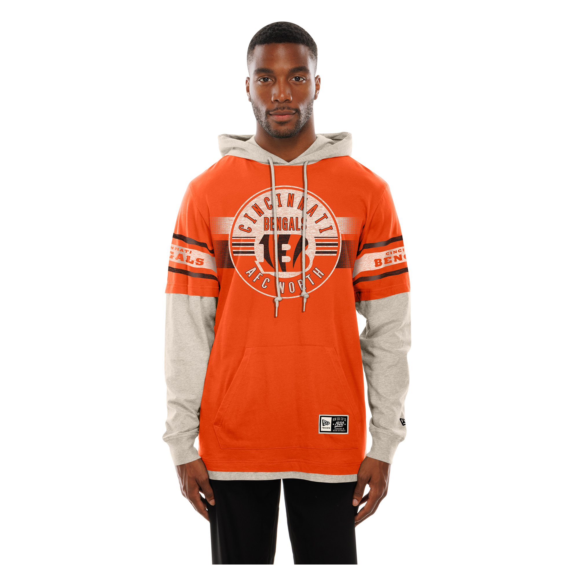 New Era Men's Orange Cincinnati Bengals Twofer Layered Long-Sleeve Hooded T-Shirt - Orange