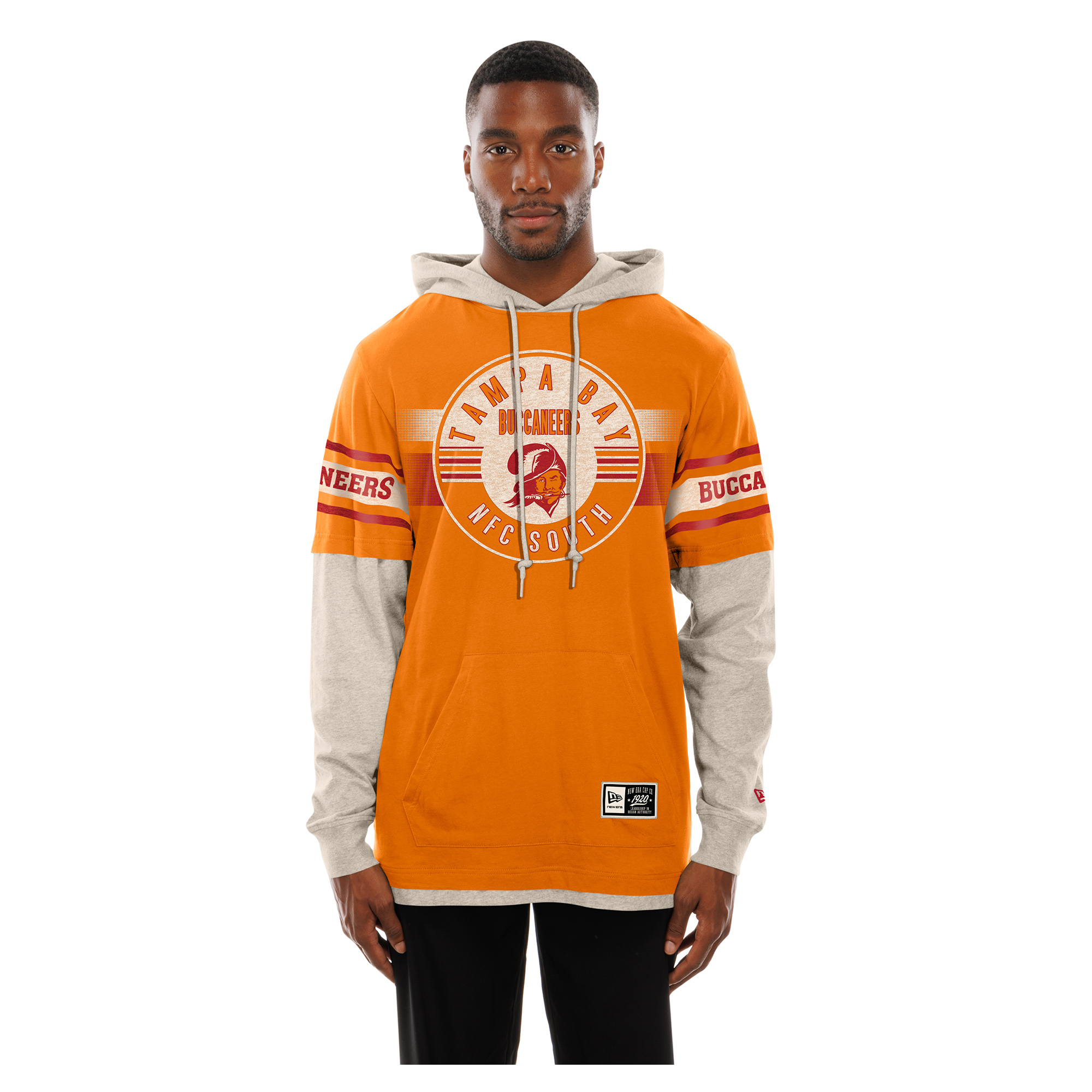 New Era Men's Orange Tampa Bay Buccaneers Twofer Layered Long-Sleeve Hooded T-Shirt - Orange