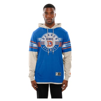 Men's New Era  Royal Denver Broncos Twofer Layered Long Sleeve Hooded T-Shirt