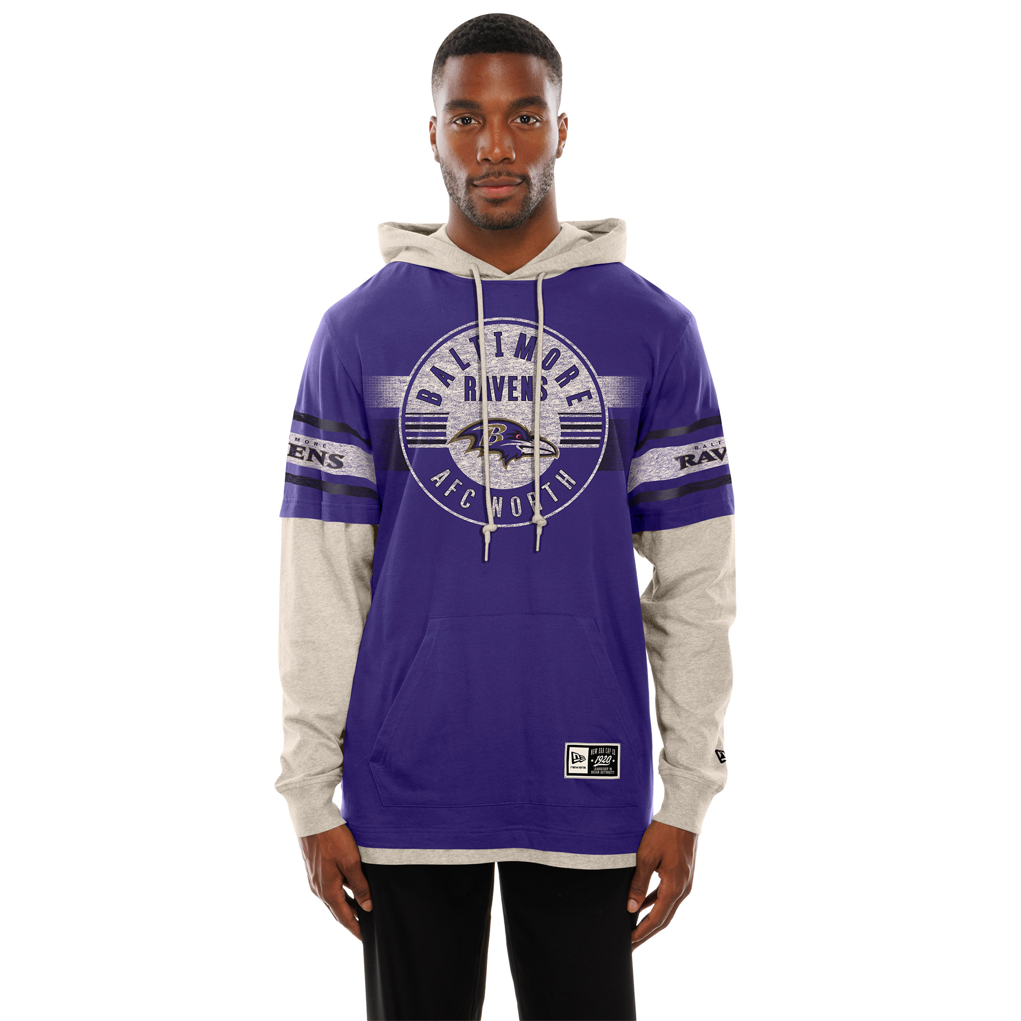 Men's New Era Purple Baltimore Ravens Twofer Layered Long Sleeve Hooded T-Shirt