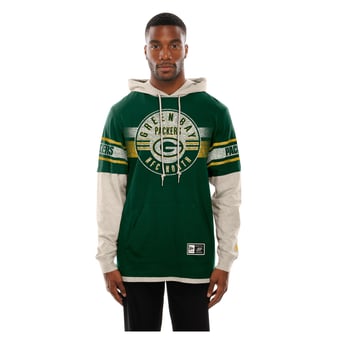 Men's New Era  Green Green Bay Packers Twofer Layered Long Sleeve Hooded T-Shirt