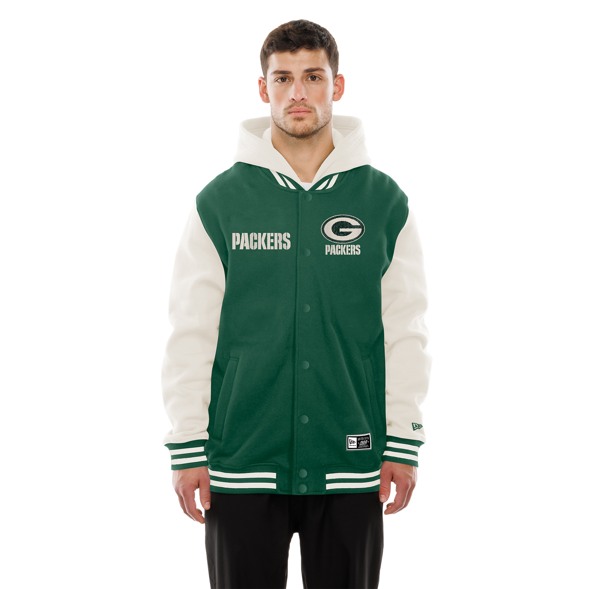 New Era Men's Green/Gray Green Bay Packers Full-Snap Fleece Hooded Jacket - Green, Cream