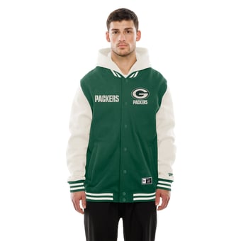 Men's New Era Green/Cream Green Bay Packers Full-Snap Fleece Hooded Jacket