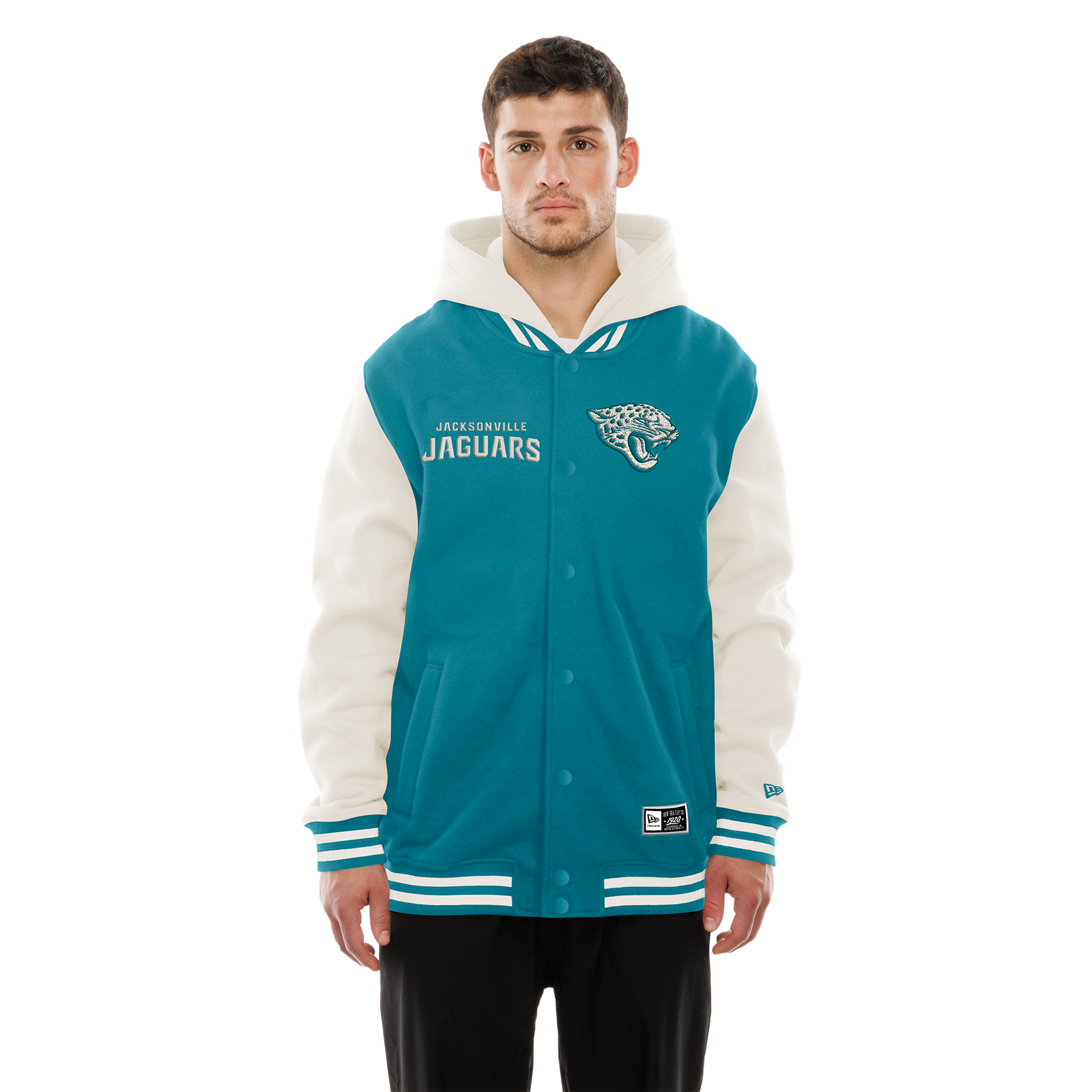 New Era Men's Teal/Cream Jacksonville Jaguars Full-Snap Fleece Hooded Jacket - Teal, Cream