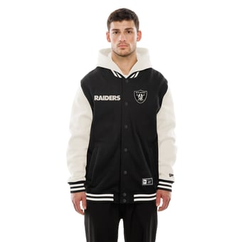 Men's New Era Black/Cream Las Vegas Raiders Full-Snap Fleece Hooded Jacket