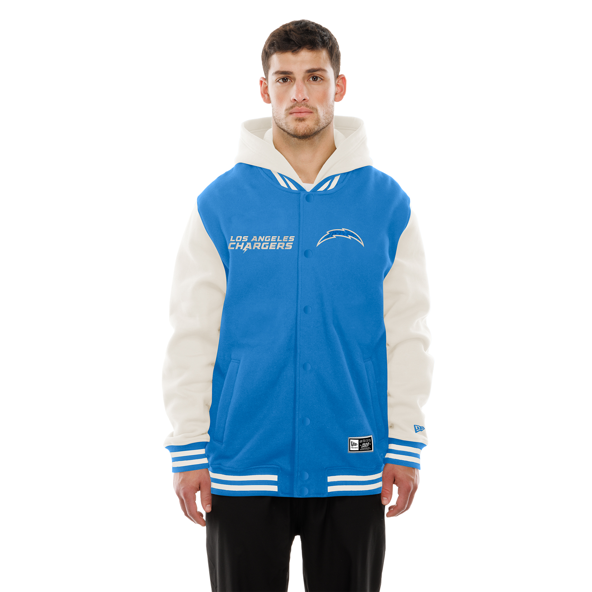 Men's New Era Powder Blue/Cream Los Angeles Chargers Full-Snap Fleece Hooded Jacket