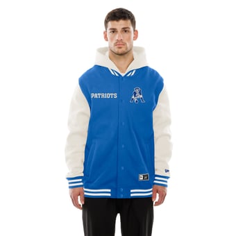 Men's New Era Royal/Cream New England Patriots Full-Snap Fleece Hooded Jacket