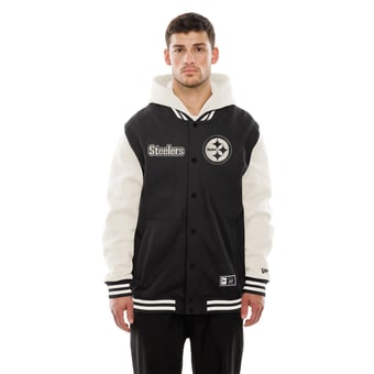 Men's New Era Black/Cream Pittsburgh Steelers Full-Snap Fleece Hooded Jacket