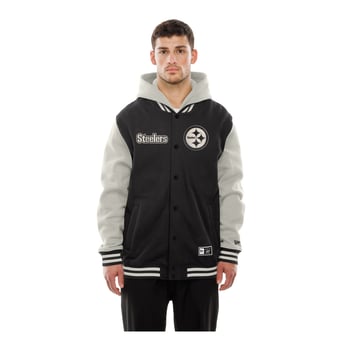 Men's New Era  Black/Gray Pittsburgh Steelers Full-Snap Fleece Hooded Jacket