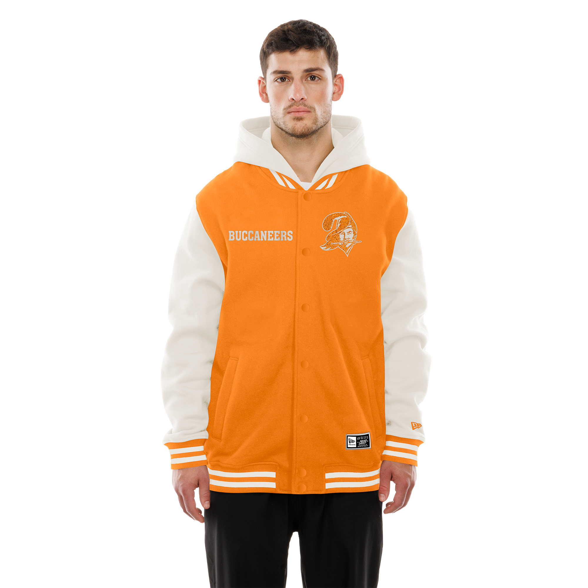 Men's New Era Orange/Cream Tampa Bay Buccaneers Full-Snap Fleece Hooded Jacket