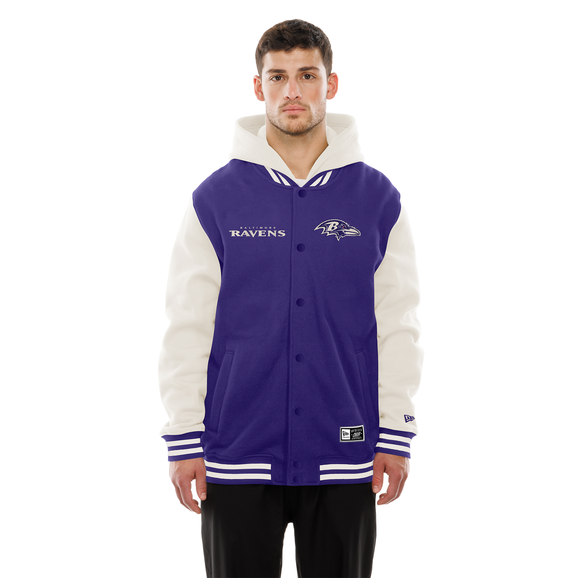 Men's New Era Purple/Cream Baltimore Ravens Full-Snap Fleece Hooded Jacket