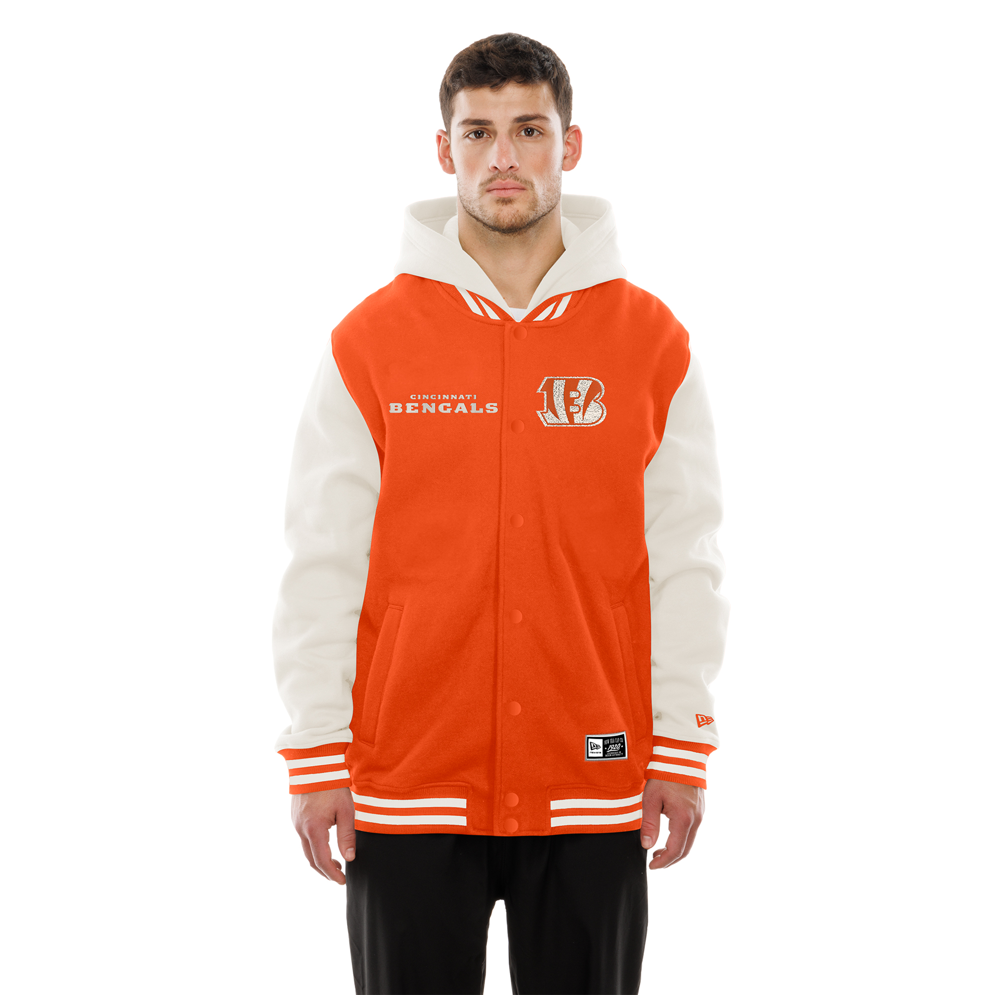 Men's New Era Orange/Cream Cincinnati Bengals Full-Snap Fleece Hooded Jacket
