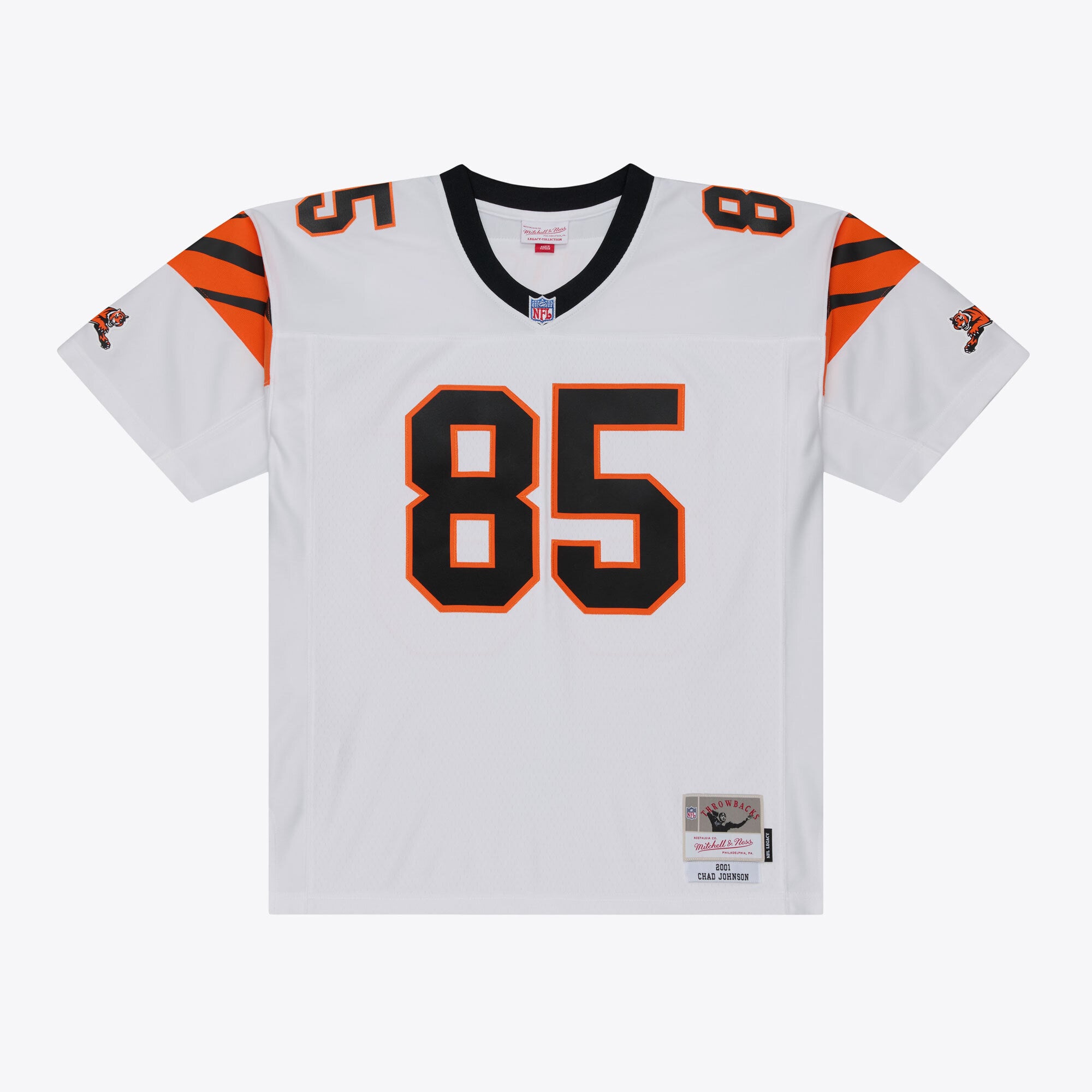 Men’s Mitchell & Ness Chad Johnson White Cincinnati Bengals 2001 Legacy Replica Player Jersey