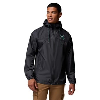 Men's Columbia  Black Michigan State Spartans Flash Challenger Windbreaker Omni-Shade Hooded Jacket