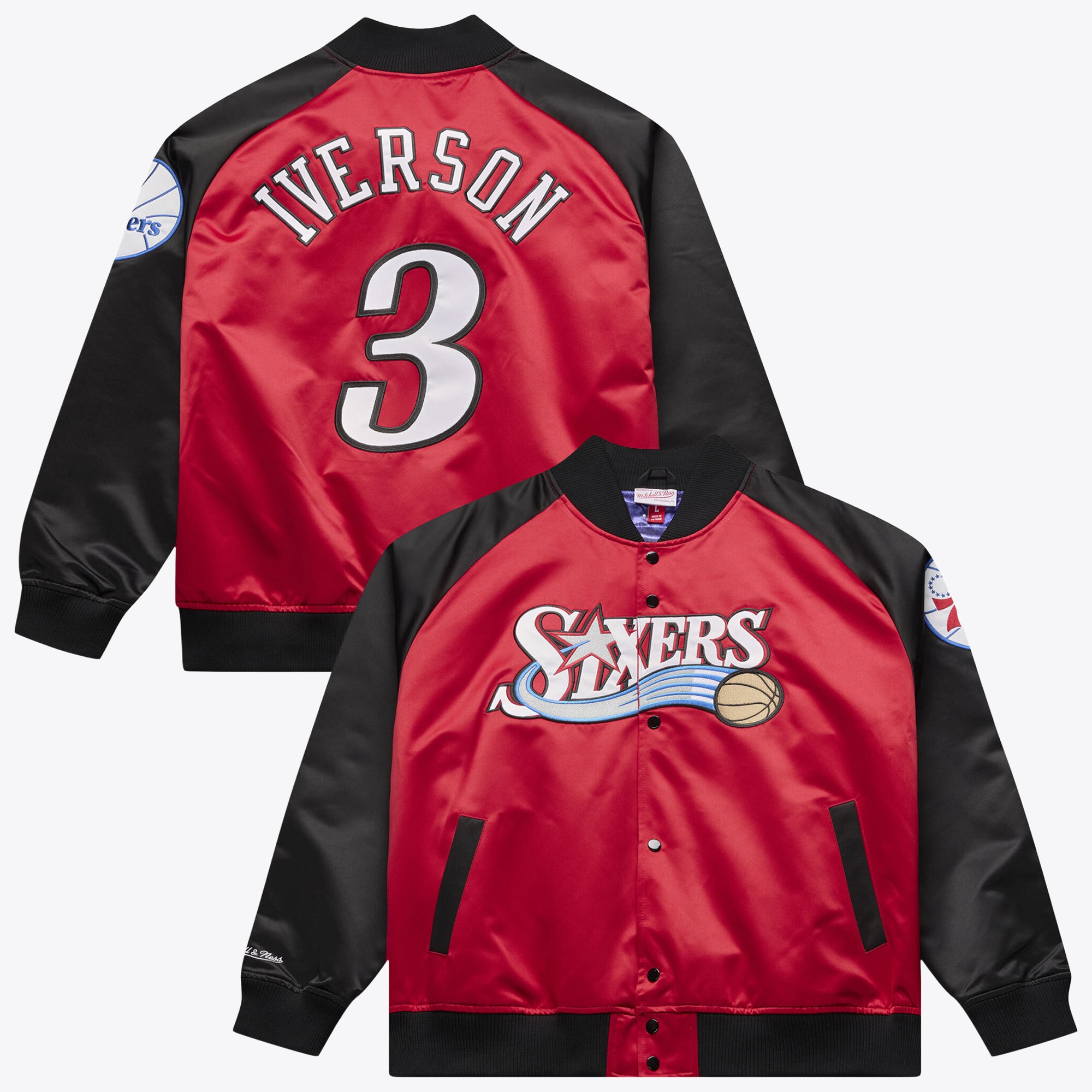 Men's Mitchell & Ness Allen Iverson Red Philadelphia 76ers Player Lightweight Full-Snap Satin Jacket