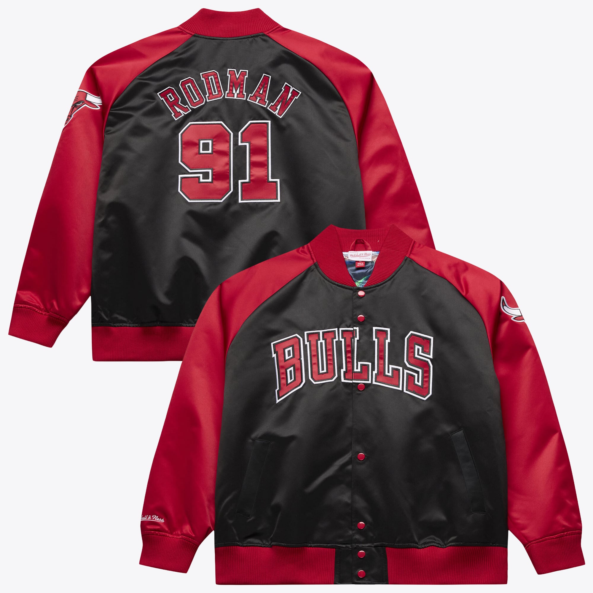 Men's Mitchell & Ness Dennis Rodman Black Chicago Bulls Player Lightweight Full-Snap Satin Jacket