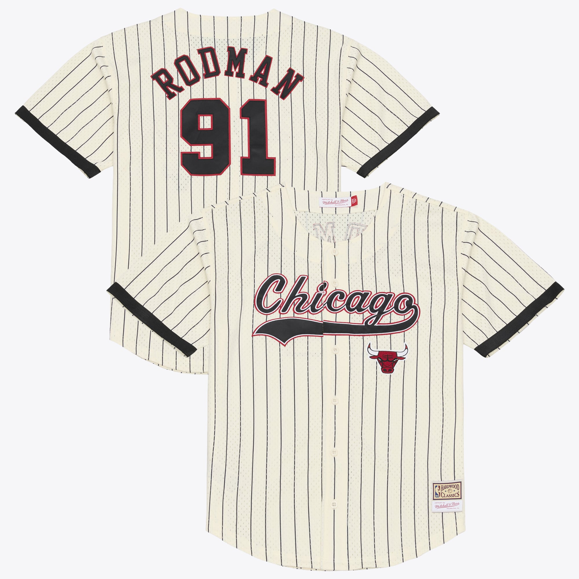 Men's Mitchell & Ness Dennis Rodman Cream Chicago Bulls Player Mesh Button-Front Jersey