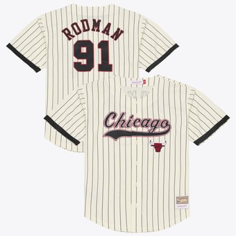 Men's Mitchell & Ness Dennis Rodman Cream Chicago Bulls Player Mesh Button-Front Jersey
