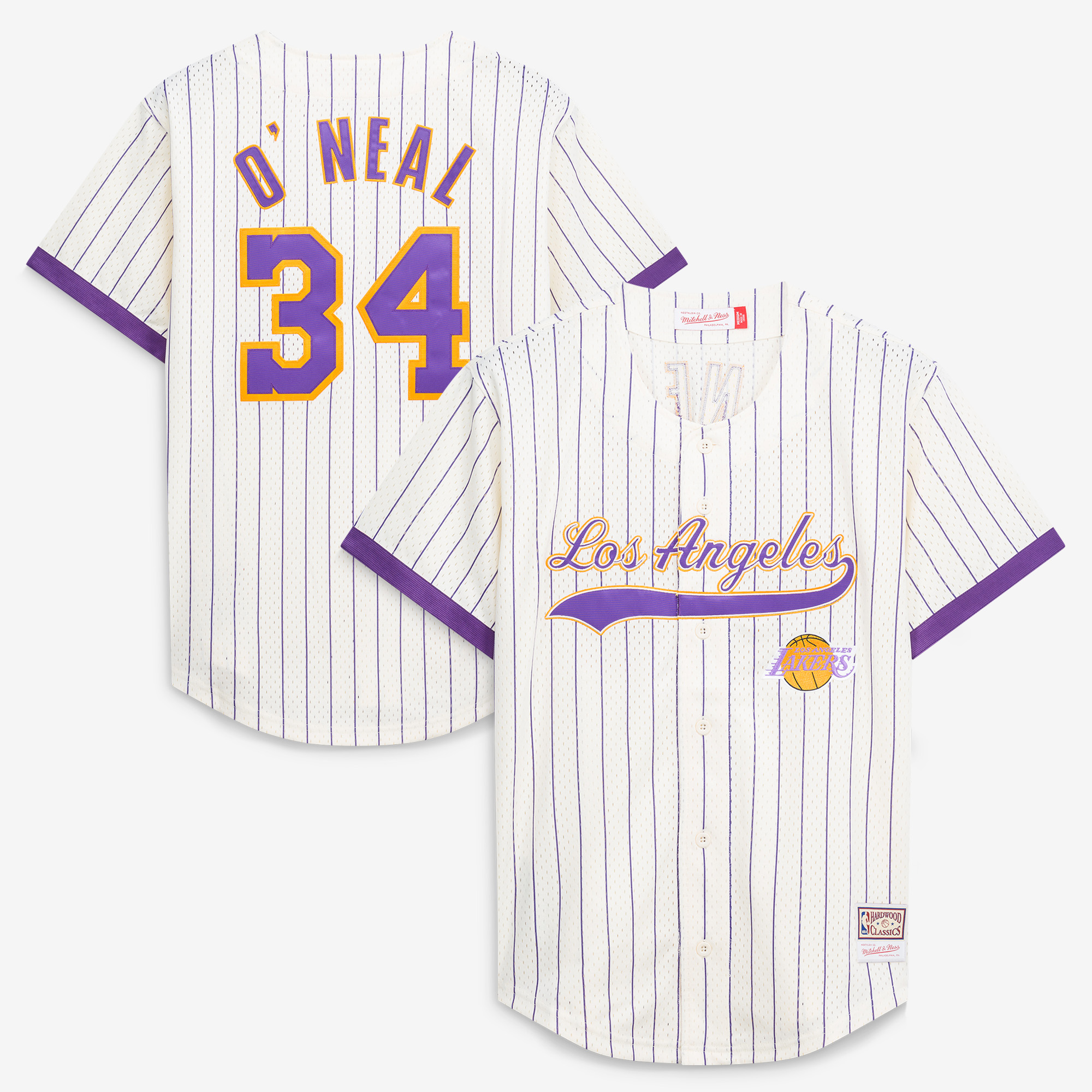 Mitchell & Ness Men's Shaquille O'Neal Cream Los Angeles Lakers Hardwood Classics Player Mesh Button-Front Jersey - Cream