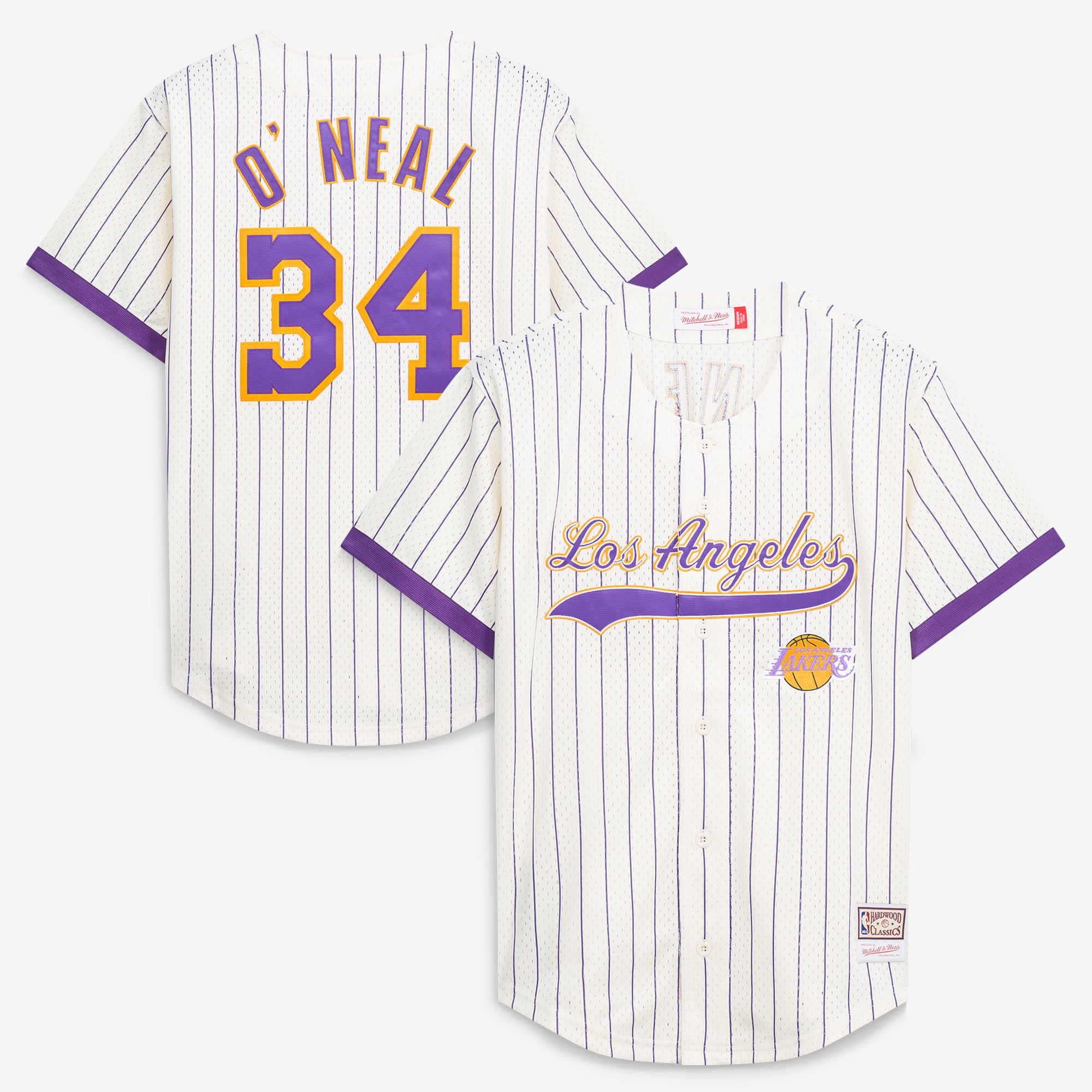 Men's Mitchell & Ness Shaquille O'Neal Cream Los Angeles Lakers Hardwood Classics Player Mesh Button-Front Jersey